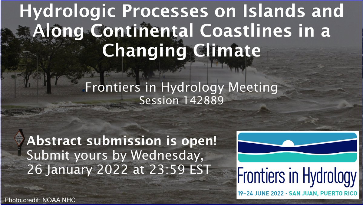 MuddyLobster's tweet photo. 📢Coastal hydrogeologists 📢- @DalHydro, @MichaelHydroLab, @CantelonJulia and I are organizing a #FIHM22 session on coastal hydrologic processes! 

Please consider submitting to our session! Abstracts due in just over two weeks - Jan 26th. 

@Hydrology_AGU @AGU_H3S @theAGU https://t.co/hCnL3dDoAm