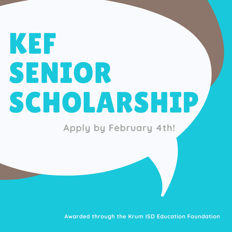 The KEF Senior Scholarship is a $1,000 scholarship awarded to a <a href="/KrumHighSchool/">Krum High School</a> Senior to help them in their pursuit of furthering their education! This scholarship is unique in that there are no academic prerequisites needed to qualify! Apply by Feb 4th!
>krumisdeducationfoundation.org/application-fo…