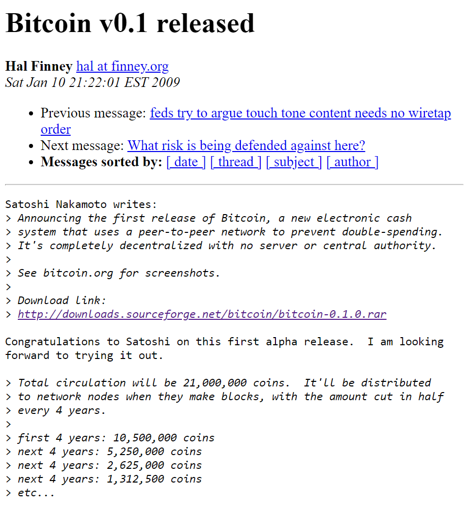 DocumentingBTC's tweet photo. A visionary of our time. Hal Finney sent this email only days after #Bitcoin was created. A coin had no value whatsoever, they were still worth $0.00 for a entire year after this. 🤯 https://t.co/vyIkDTb37i