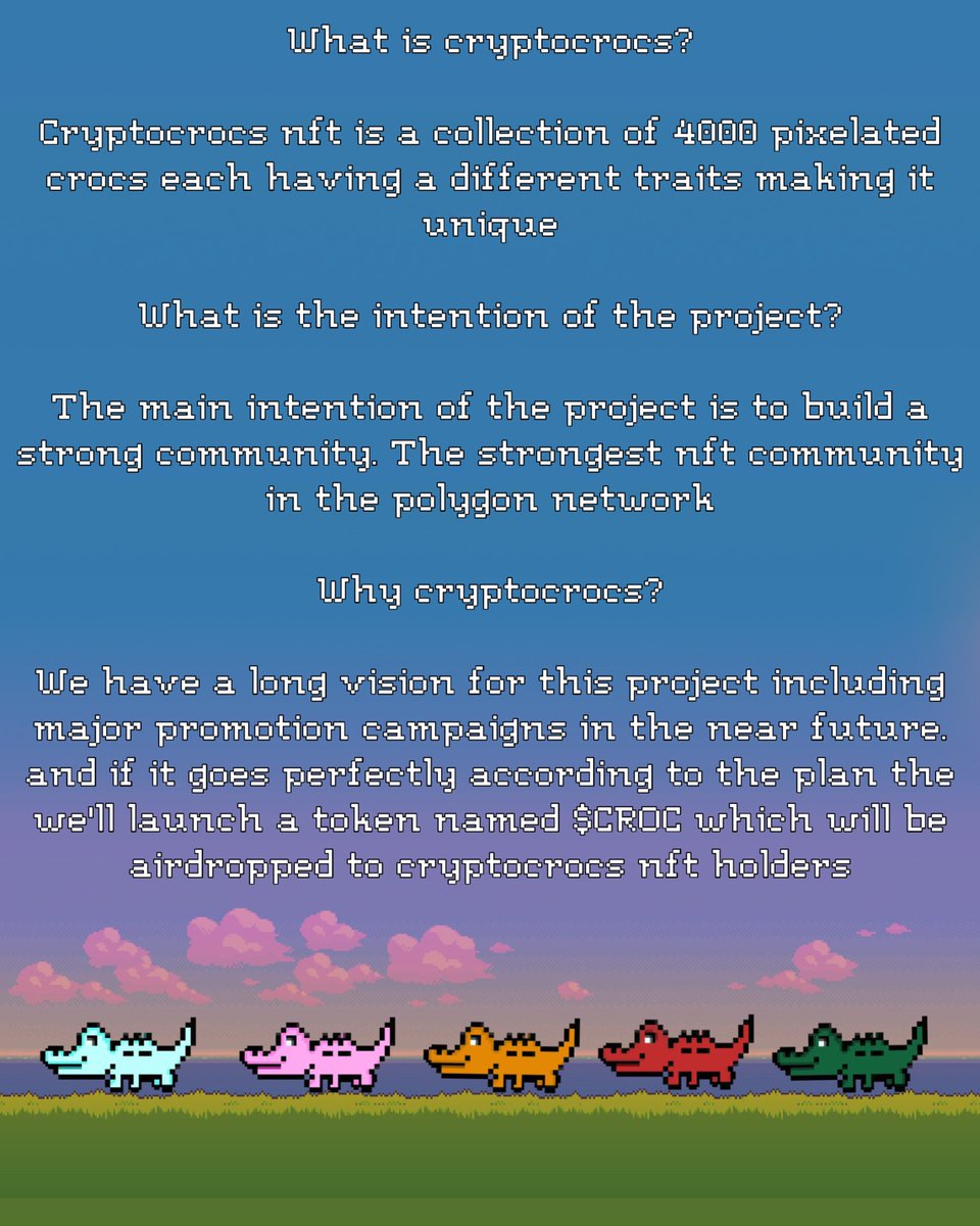 unreal_punks's tweet photo. @NFTAnderson Cryptocrocs is now live 🔴
listed @opensea 
💎1/1 
💎no gas fee.thanks to @0xPolygon 
💎 base price is so low[we’re in phase 1]
💎join now
👇🏻👇🏻👇🏻👇🏻👇🏻👇🏻👇🏻 

https://t.co/xYTSLdJ9mx

#NFTs #nft #NFTCommunity #nftcollector #nftcollectors #NFTGiveaway https://t.co/Zz98B7WMbe