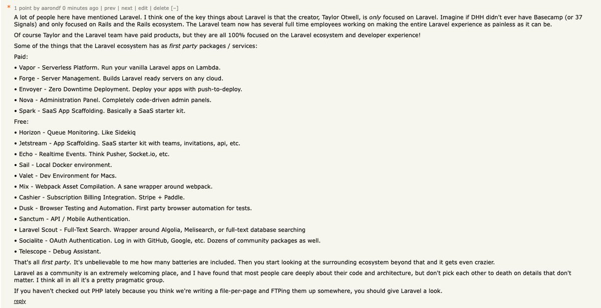 aarondfrancis's tweet image. Doing some Laravel evangelizing over on HN.