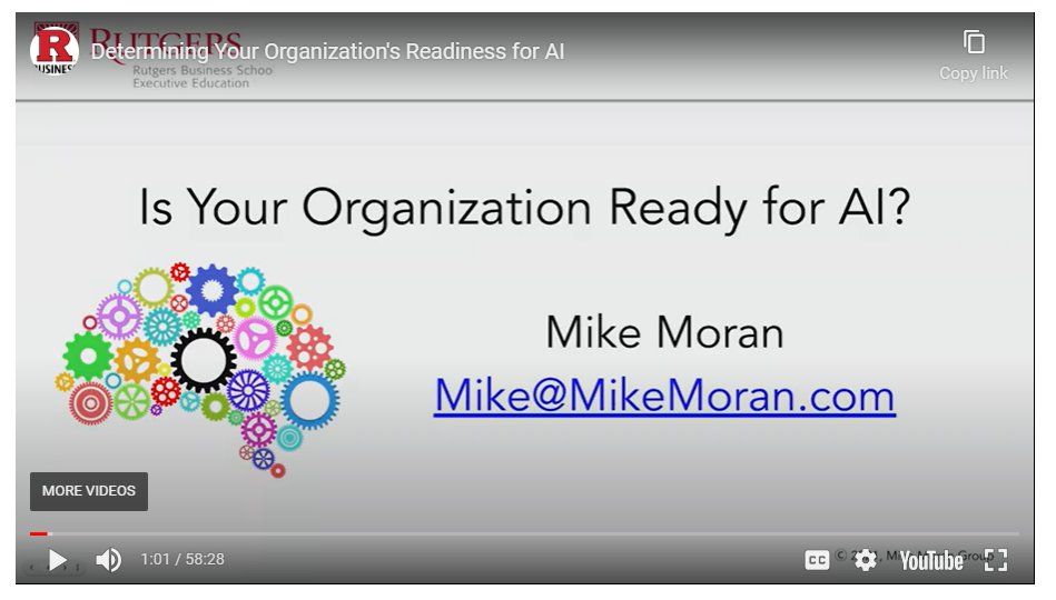 1-hour video from <a href="/RutgersBSchool/">RU Business School</a> : Determining Your Organization's Readiness for #AI shar.es/aWEIi7 
#Training #video
