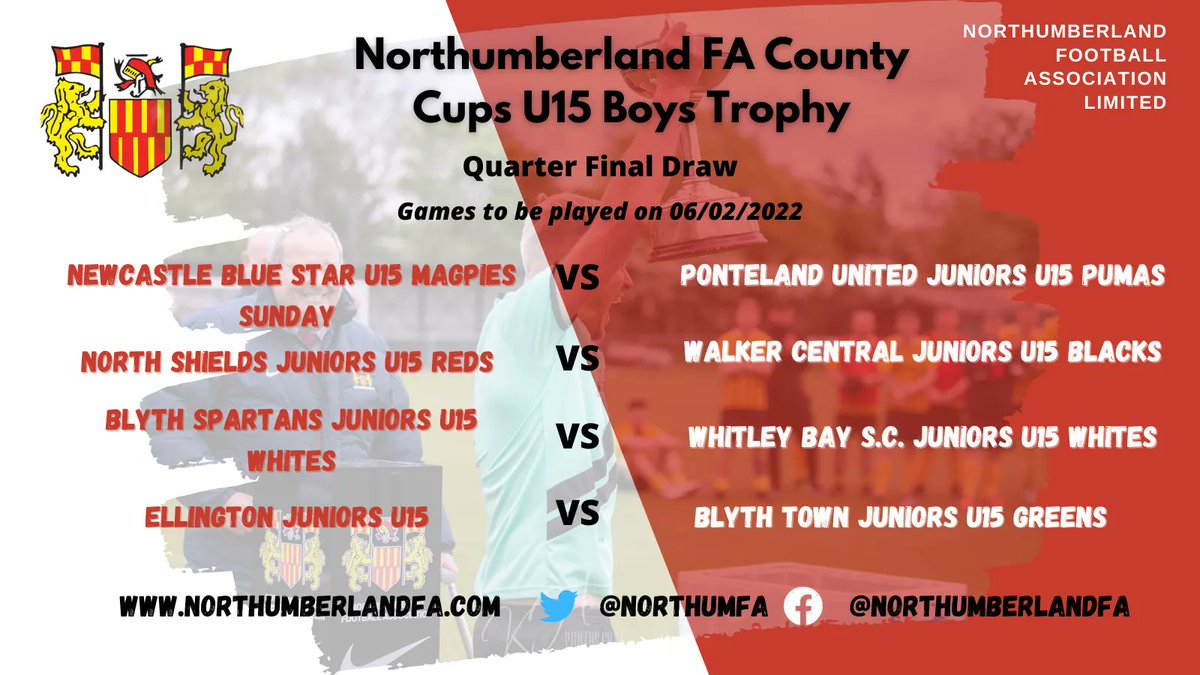 NorthumFA's tweet photo. COUNTY CUP DRAW! The draw for the U15 Trophy has been made. See who your team has got👇 🏆 https://t.co/x8Sk8XU1hI