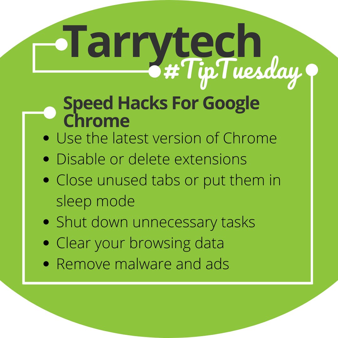 Tarrytech's tweet photo. It's Tarrytech Tip Tuesday! While Chrome is a browser of choice for many because of its speed, it does consume a lot of system RAM. Fortunately, these problems are simple to fix. Check out our blog post on speed hacks for Google Chrome to learn more! 
https://t.co/0J4U7yX7p7 https://t.co/vqy4KzN1Sa