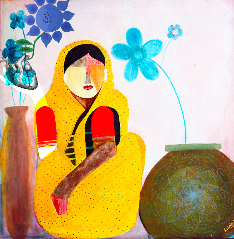 Indian {Mona} Lisa Series  (100 paintings)
by Sid K

"I grow my flowers in my heart II" 2022, Sid Katragadda
3200 × 3264 px acrylic/ink/digital painting 

The Indian {Mona} Lisas is a series of 100 Indian Style Abstract Portraits  that took 15 years to make.