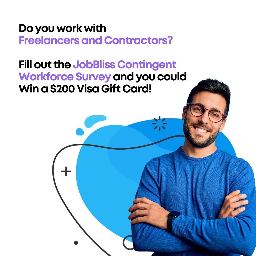 AngieKramer's tweet photo. [Survey Contest] 
JobBliss Contingent Workforce Survey!!
If you're an employer and you work with Freelancers and Contractors, we'd like to hear from you! Fill out the survey for a  chance to win a $200 Visa Gift card!
https://t.co/obxfmVbVuo https://t.co/E7j1K5HT99
