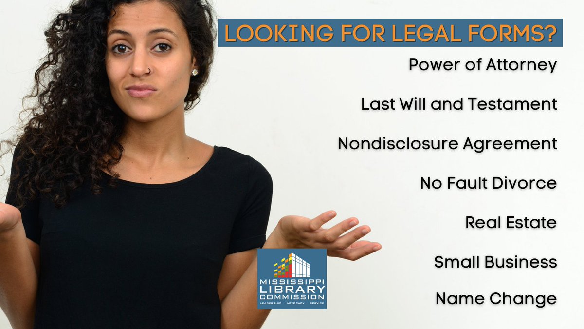 Looking for legal forms? We've got you covered! Whether it's your last will and testament, a no fault divorce, a name change, a form for your small business, or something else entirely, drop us a line and we'll try our best to find what you want! #MSLibraries #LibraryLife