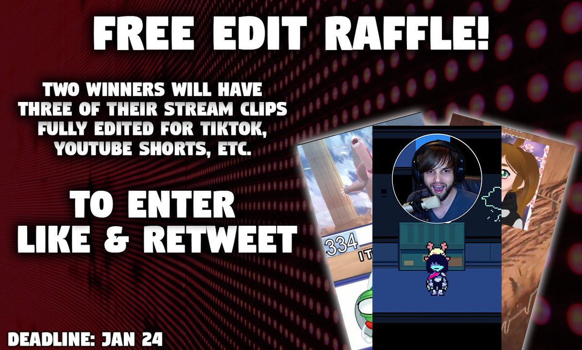 TitanUnlimited's tweet image. I started my new freelancing business! To celebrate, I am giving away my standard editing package for free! 

To enter, like and retweet!
Deadline is January 24
(bots and giveaway accounts are ineligible. must stream to have a chance to win)