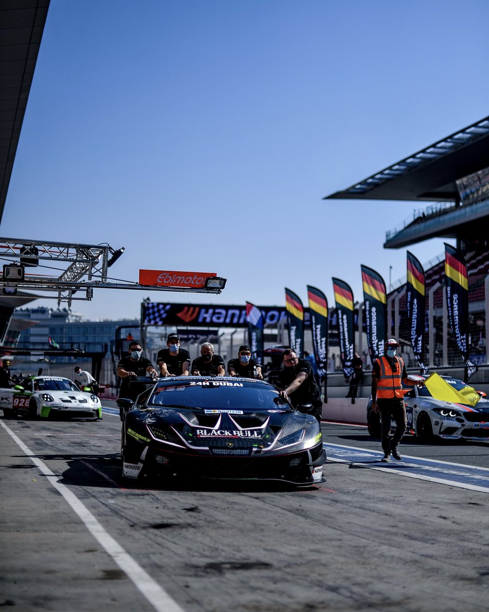 BarwellMotorSpt's tweet photo. Don’t be fooled by the flags, we are definitely in Dubai!😉⁠
⁠
⁠#ThisisEndurance #24HSERIES #24HDUBAI #lamborghinisc #blackbull #barwellmotorsport https://t.co/u1f4bTjO37