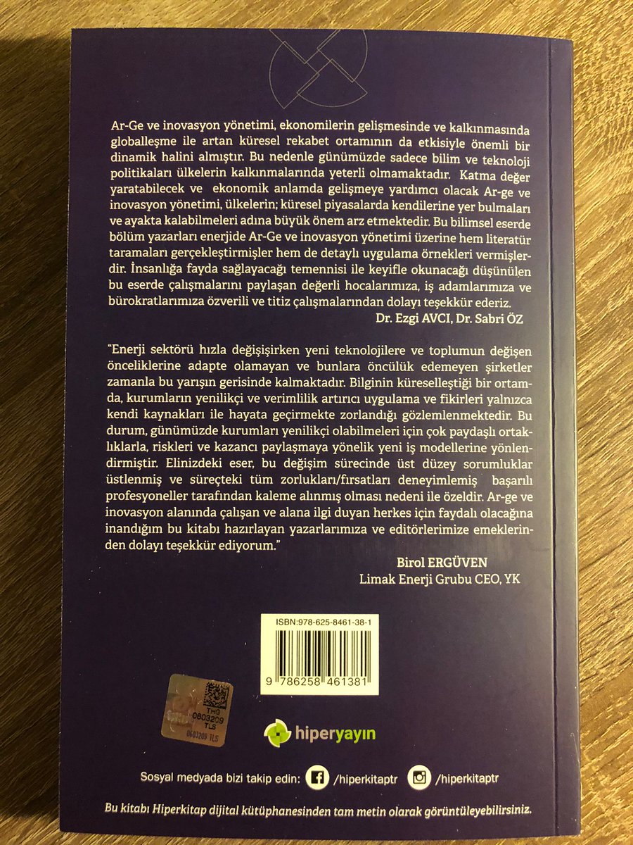 Türkiye'de enerjide "Ar-Ge ve İnovasyon" alanında İLK olan, akademi ve uygulamada büyük bir boşluğu doldurduğunu düşündüğümüz ENERJİDE AR-GE ve İNOVASYON kitabımız yayınlanmıştır.Eserimizin ar-ge ve inovasyona ilgi duyan herkese faydalı olmasını diliyorum.