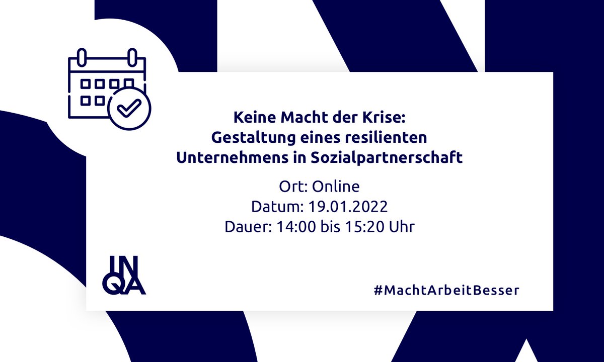 Initiative Neue Qualität der Arbeit (@inqade) on Twitter photo 🗓️ Veranstaltungshinweis:
Keine Macht der Krise: Gestaltung eines resilienten Unternehmens in Sozialpartnerschaft
Melden Sie sich zum Panel mit
- Anja Gerlmaier (<a href="/iaq_due/">Institut Arbeit und Qualifikation</a>),
- Anette Icks (<a href="/IfM_Bonn/">IfM Bonn</a>) und
- Daniel Wend (Sozialberatung <a href="/Lufthansa_DE/">Deutsche Lufthansa</a>) an: inqa.de/DE/vernetzen/v… 🗓️ Veranstaltungshinweis:
Keine Macht der Krise: Gestaltung eines resilienten Unternehmens in Sozialpartnerschaft
Melden Sie sich zum Panel mit
- Anja Gerlmaier (<a href="/iaq_due/">Institut Arbeit und Qualifikation</a>),
- Anette Icks (<a href="/IfM_Bonn/">IfM Bonn</a>) und
- Daniel Wend (Sozialberatung <a href="/Lufthansa_DE/">Deutsche Lufthansa</a>) an: inqa.de/DE/vernetzen/v…