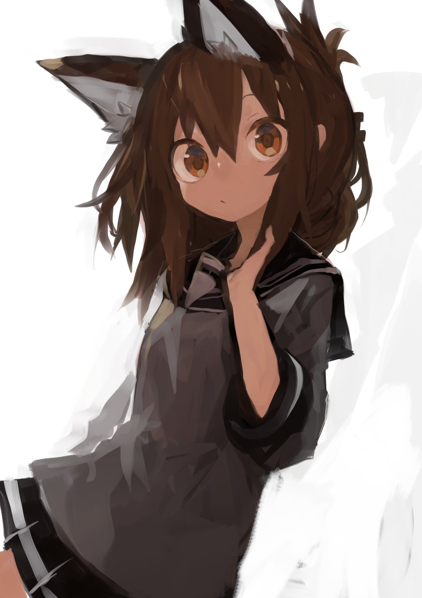 inazuma (kancolle) 1girl solo animal ears school uniform brown hair serafuku skirt  illustration images