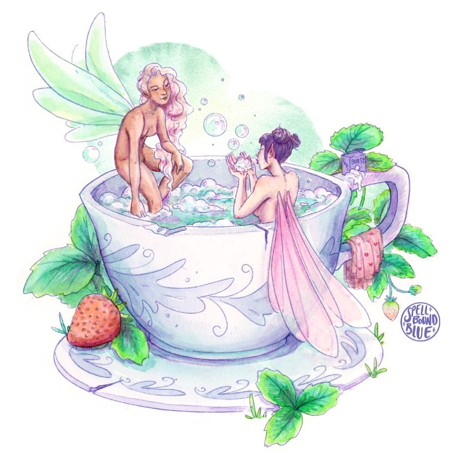 Strawberry Tea 🫖 🍓 
A summery new watercolor painting to keep us warm this cold season.