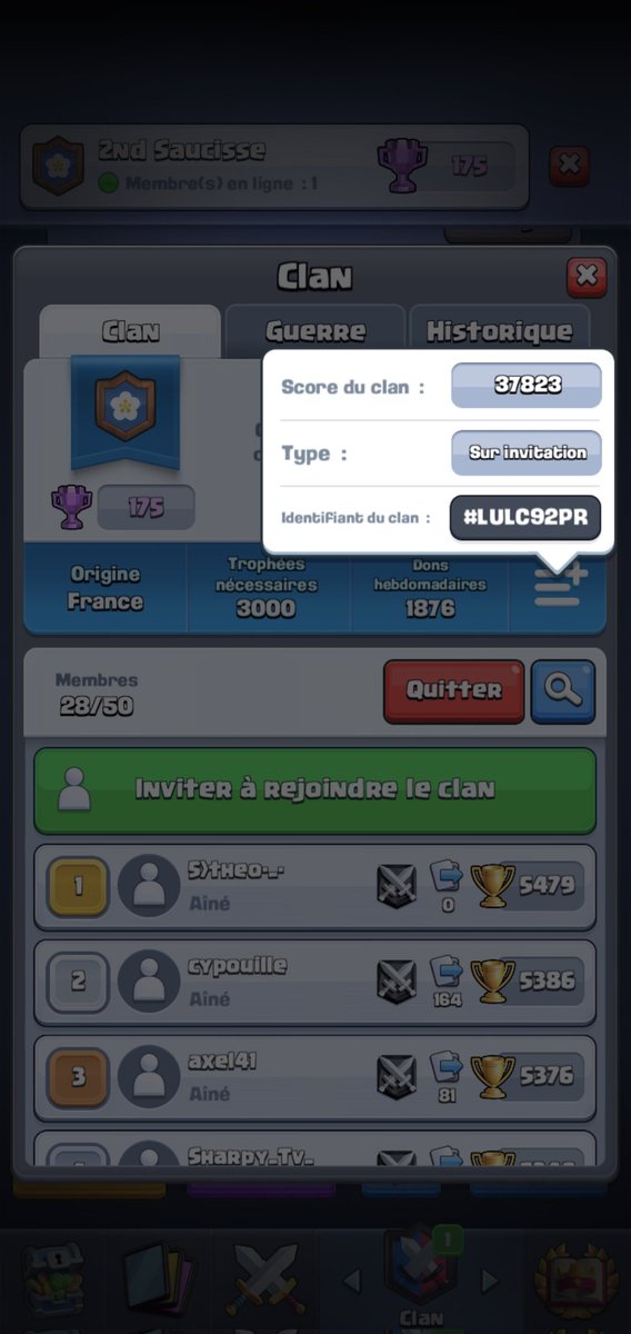 thiouemile's tweet photo. Cherche personne actif avec minimum 3000tr ,le clan est 2nd Saucisse https://t.co/3hhirK9N9q