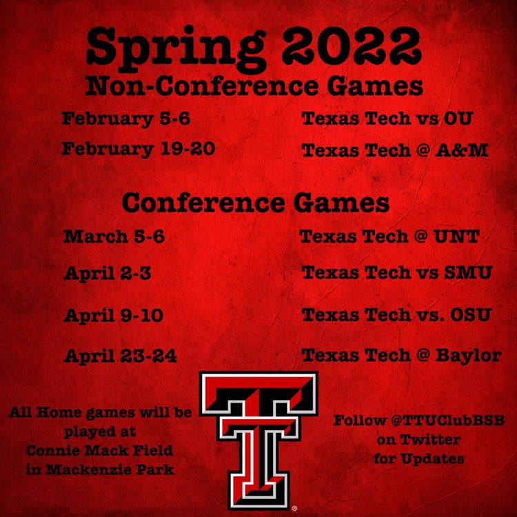 Texas Tech Spring 2022 Schedule Ŧexas Ŧech Club Baseball (@Ttuclubbsb) / Twitter