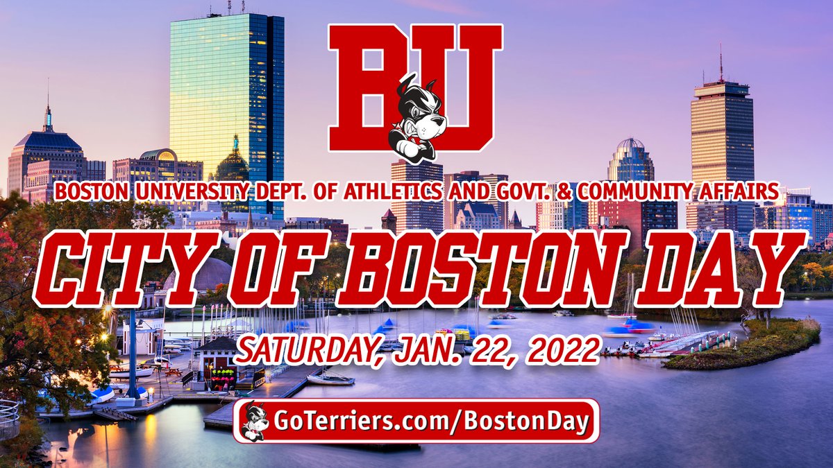 BUAthletics's tweet photo. Our City of Boston Day is around the corner! We look forward to having the greater Boston community on campus at 3 events on 1/22, all for FREE! #GoBU #TerrierTown 🐾
•
•
🎟(Free tickets): https://t.co/P8fObXqpXw
📣(Fan attendance policy): https://t.co/3nJo0JotLi https://t.co/r9R3pm2FZN