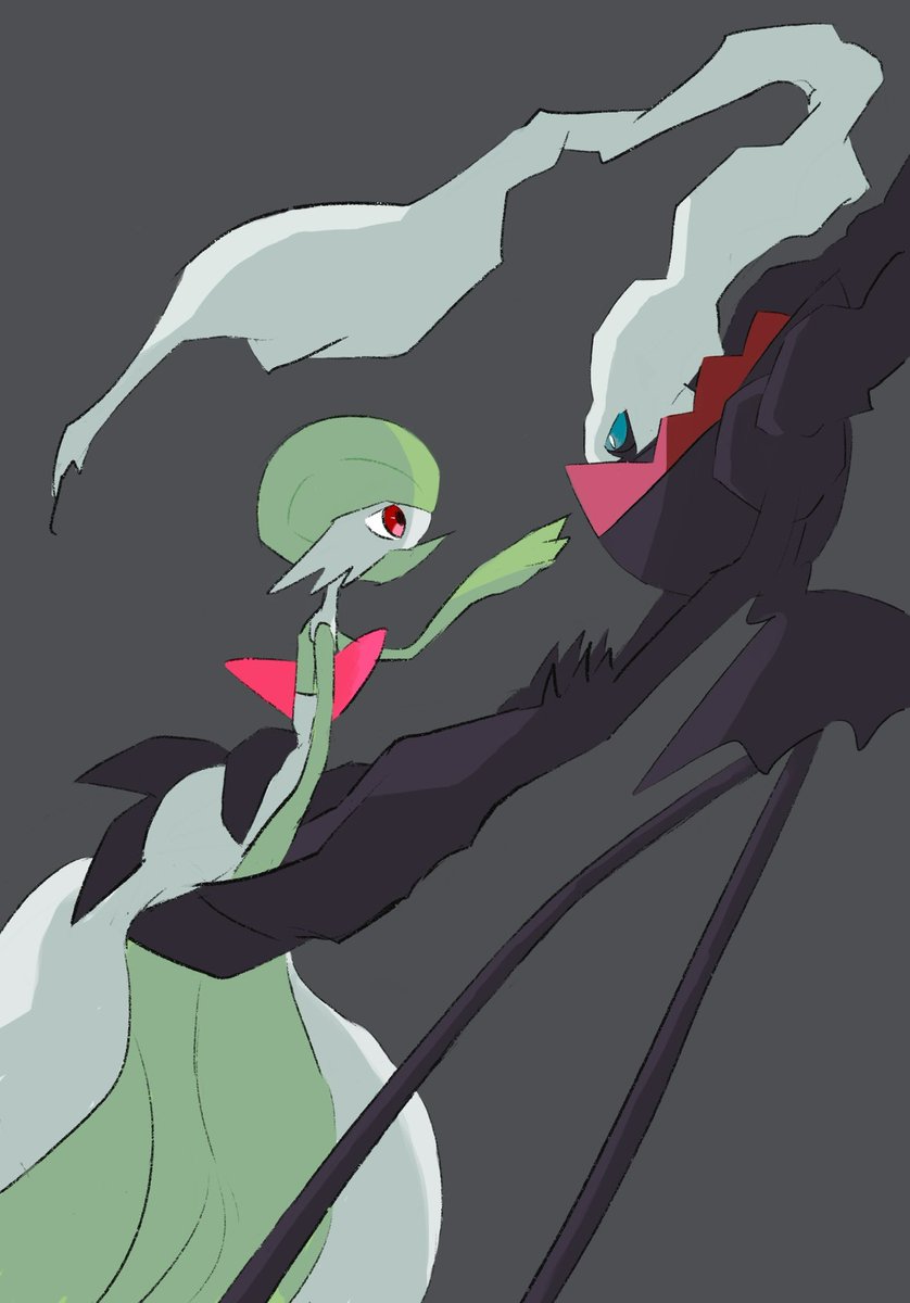 gardevoir pokemon (creature) red eyes green hair simple background grey background white skin colored skin  illustration images