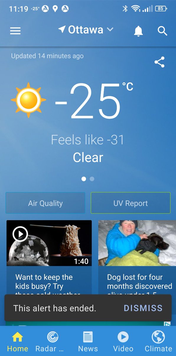 JohnZwicker1's tweet image. Beginning to warm up here in #Ottawa #Canada

Good thing, the front heater in vehicle decided to take a break &amp;amp; pump cold air :(

Has warmed up to minus 25 C (minus 13 F for those still speaking English) now and apparently, the #ExtremeColdAlert has ended

Yeaaa