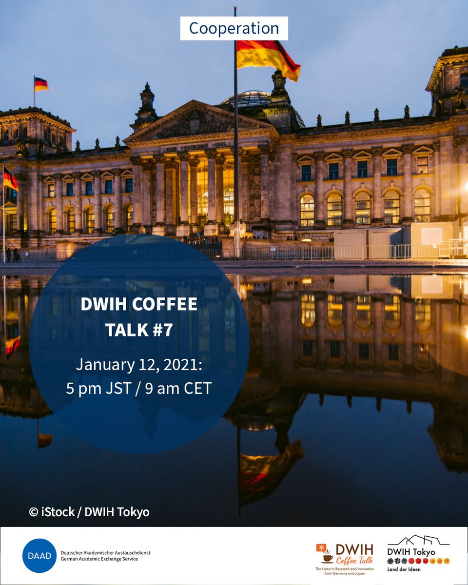 DAAD_Germany's tweet photo. Watch the first DWIH Coffee Talk of the New Year!
 
Topic: The ambitious goals of the new German government to promote science, technology, and innovation and their implications for future 🇩🇪 + 🇯🇵 cooperation.
 
Register for the event: ➡️https://t.co/wQKrS8Fk84 #DWIHCoffeeTalk https://t.co/43QRhdMlNg