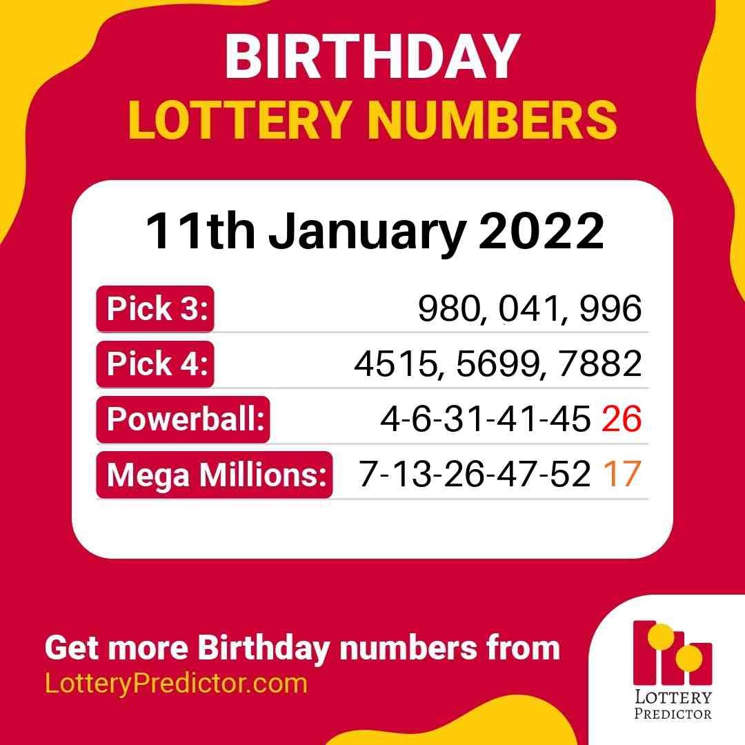 Birthday lottery numbers for Tuesday, 11th January 2022
#lottery #powerball #megamillions
https://t.co/JSxRiLZnkr https://t.co/6eT7dOD0ms