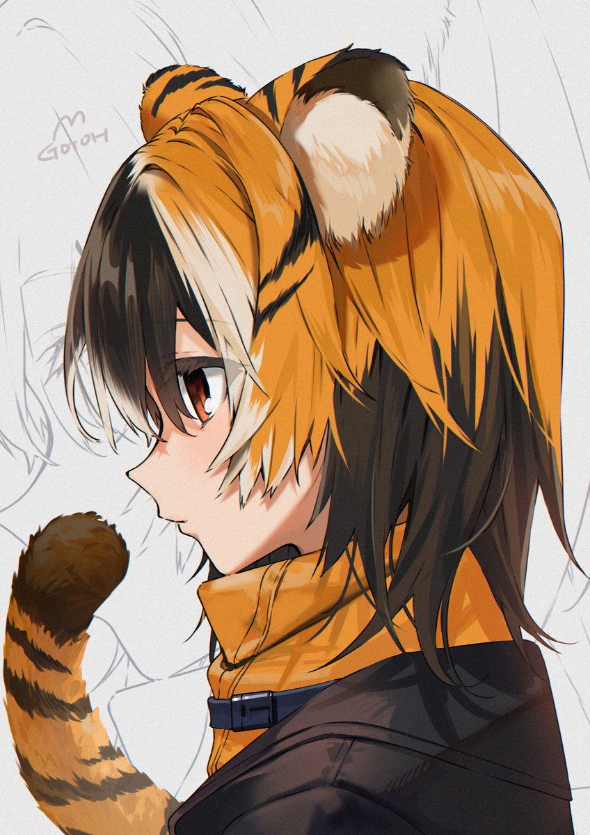 1girl animal ears tiger ears tail tiger tail solo tiger girl  illustration images