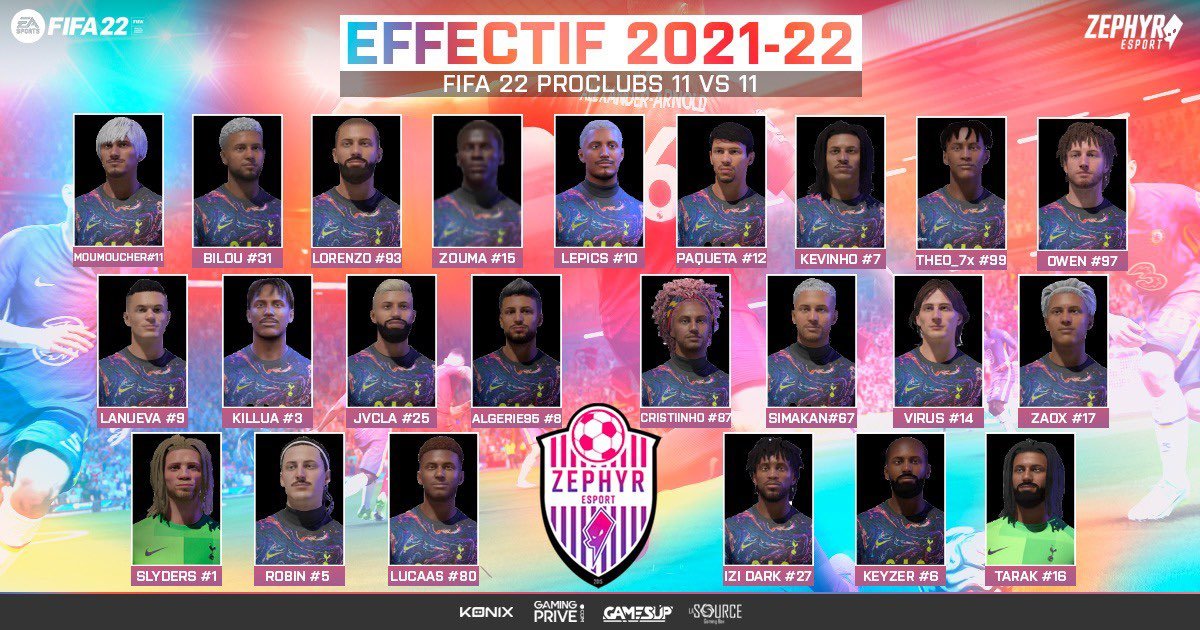 Effectif Complet - Saison 2 🐙

Voici les 23 joueurs qui représenteront les couleurs de Zephyr pour la saison 2 en <a href="/eSportFA_FR/">ESPORT FOR ASSOCIATIONS</a> &amp; <a href="/OfficialVPG/">Virtual Pro Gaming</a>.

#LetsGOPoulpe <a href="/Zephyr_E_Sport/">Zephyr Esport</a> 💜🤍