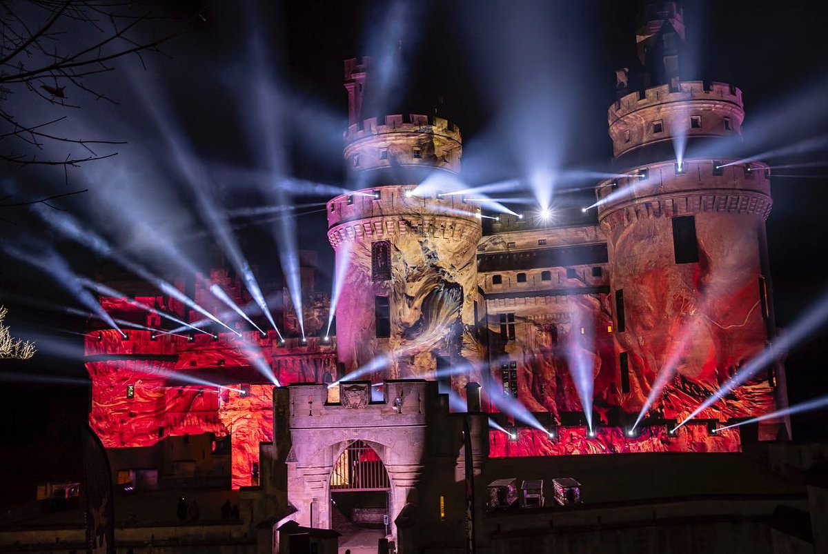 Robelighting's tweet photo. The Monumental Tour with DJ &amp; producer @michaelcanitrot played a spectacular final location at the Chateau de Pierrefonds where #lightingdesigner Mikael Trochu created a rig using @Robelighting #MegaPointe, #FORTE, #ESPRITE, #MiniPointe, #Spiider &amp; #Tetra2 provided by MDL Event. https://t.co/0gMfI2e4Kz