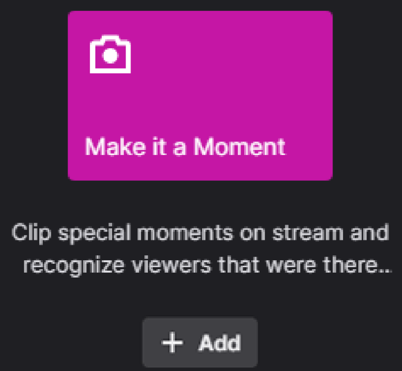 zachbussey's tweet photo. Twitch appears to be launching something called "Moments". 

The idea appears to be centered around highlighting key moments of your stream and granting an exclusive badge for the month to the people who were there for it.

No timeline on release.

#TwitchNews https://t.co/43WocDobUS