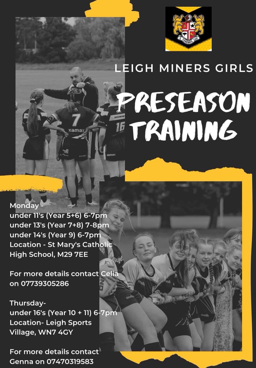Girls Pre season Training Schedule, any questions or for more info message <a href="/MinersLadiesRL/">MinersRL Women/Girls</a> <a href="/GennaBanks/">Genna Banks</a> <a href="/CeliaFarrimond/">Celia Farrimond</a> #123Miners
