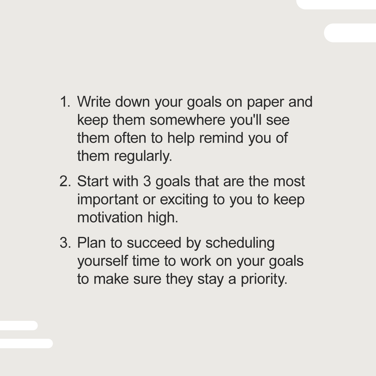 NCCRay's tweet image. Still on track with your New Year’s resolutions? If you’re not, you’re not alone! Try these easy tips to help make them stick from this point on 
 
How do you plan to stay motivated and working towards your goals?
#GoalsFor2022