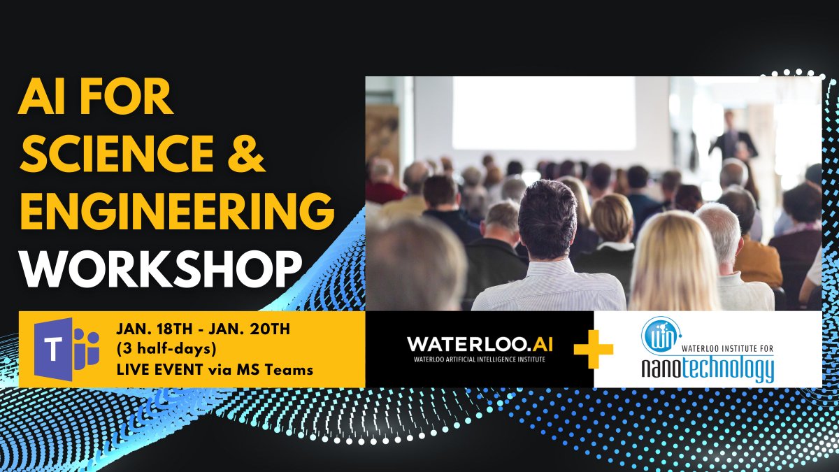 Waterloo.AI (@uwaterlooai) on Twitter photo Join us next week as we begin our Waterloo.AI and <a href="/WINano/">Waterloo Institute for Nanotechnology</a> Joint Workshop on "Artificial Intelligence for Science & Engineering".
For more information and to register: uwaterloo.ca/artificial-int… Join us next week as we begin our Waterloo.AI and <a href="/WINano/">Waterloo Institute for Nanotechnology</a> Joint Workshop on "Artificial Intelligence for Science & Engineering".
For more information and to register: uwaterloo.ca/artificial-int…