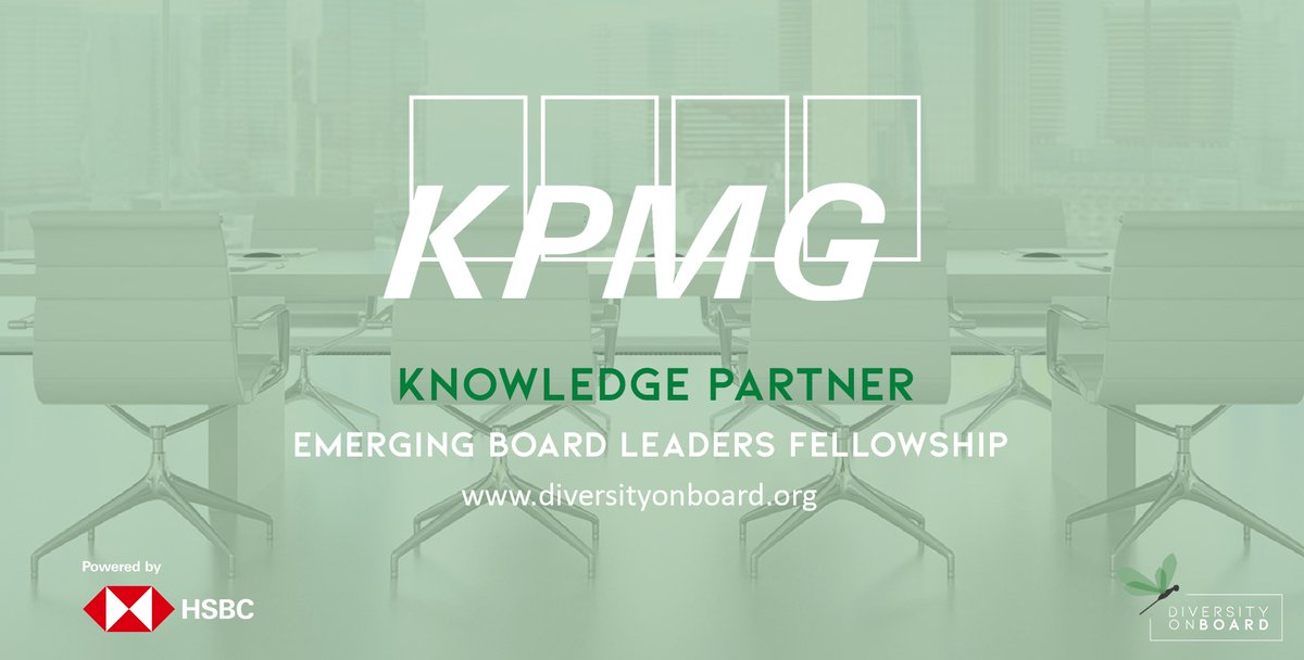 Can you guess who our Knowledge Partner is? Diversity on Board is excited to present KPMG.

Successful applicants of the Emerging Board Leaders Fellowship powered by @hsbc will be professionally trained by the KPMG Board Leadership Centre

<a href="/jfakhro_58700/">Jamal Fakhro</a> <a href="/KalyanSubraMan/">Kalyan Subramanian</a>