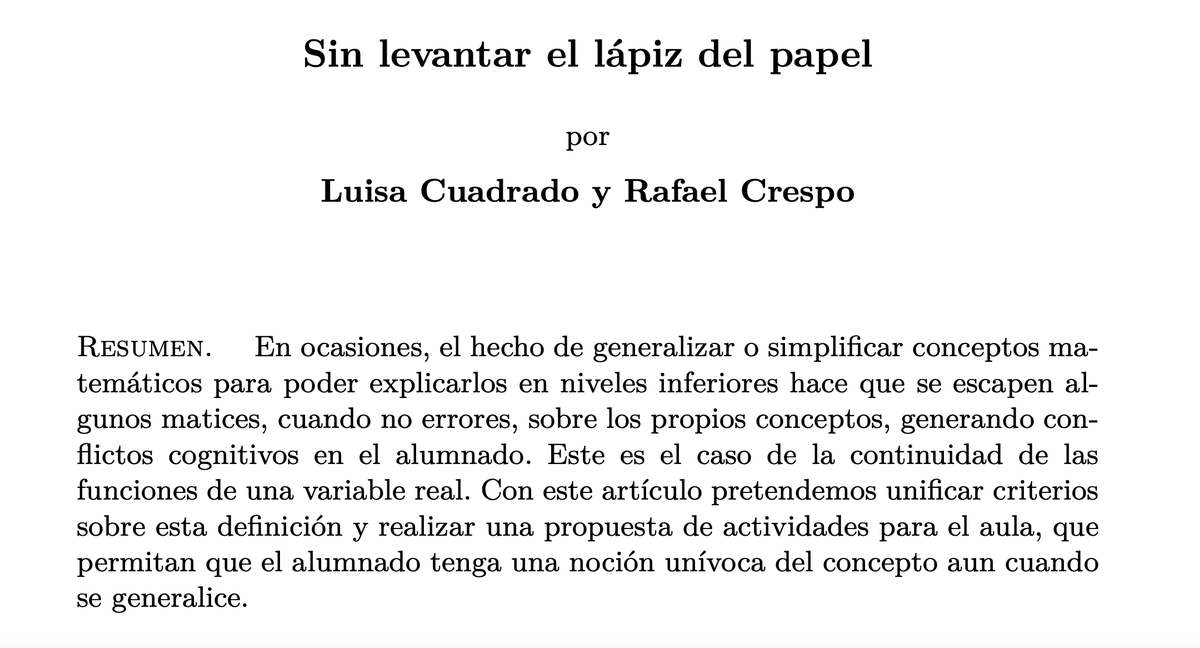 Luisacuadrado's tweet photo. Al hilo continuo de la polémica y con el fin de hermanar al profesorado de secundaria con nuestros colegas de la docencia universitaria, recomendaría la lectura del último articulo de la Gaceta de la @RealSocMatEsp  "Sin levantar el lápiz del papel". 1/2 https://t.co/2MA9n8sB4l