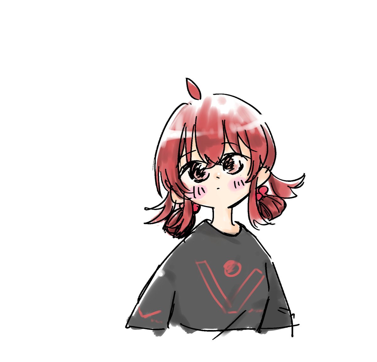 komiya kaho 1girl solo shirt white background upper body red hair black shirt  illustration images