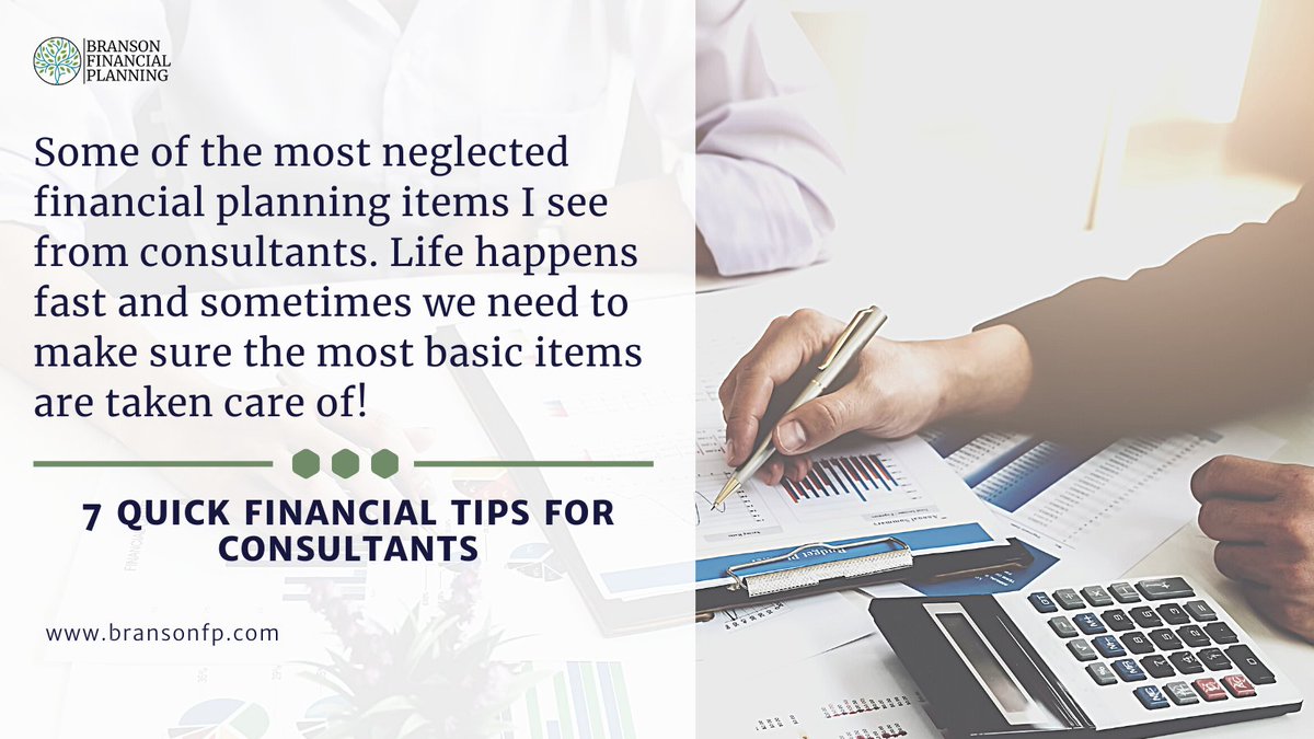 jeff_branson1's tweet photo. 7 Quick Financial Tips For Consultants

These are some of the most overlooked items consultants tend to miss due to their busy schedules. Take the time now to start off 2022 by making sure your financial house is in order!

https://t.co/7S2hyARV5L

#financialplanning #2022Goals https://t.co/uSwsBQQStp