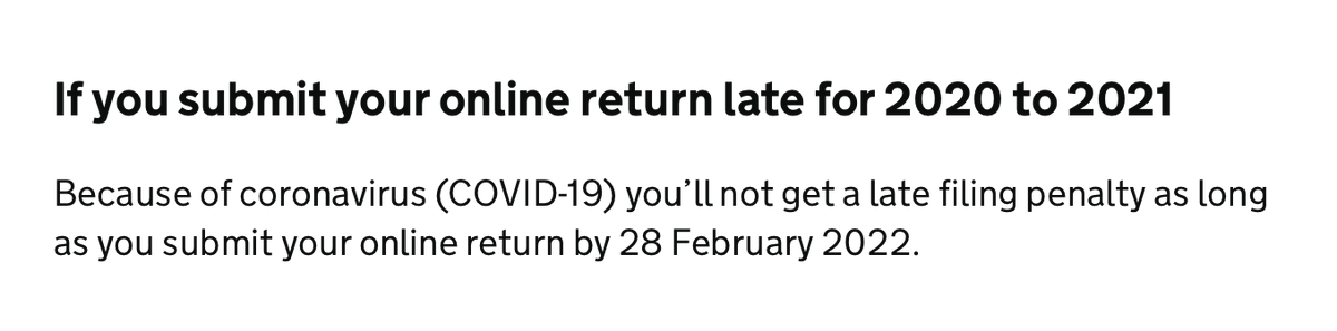FREELANCERS❗Just a reminder that you've got a little longer to file your 2020-2021 self assessment should you be unable to do so before January 31st. 👇 HMRC *won't* be charging a late filing fee as long as you submit by February 28th. gov.uk/self-assessmen…