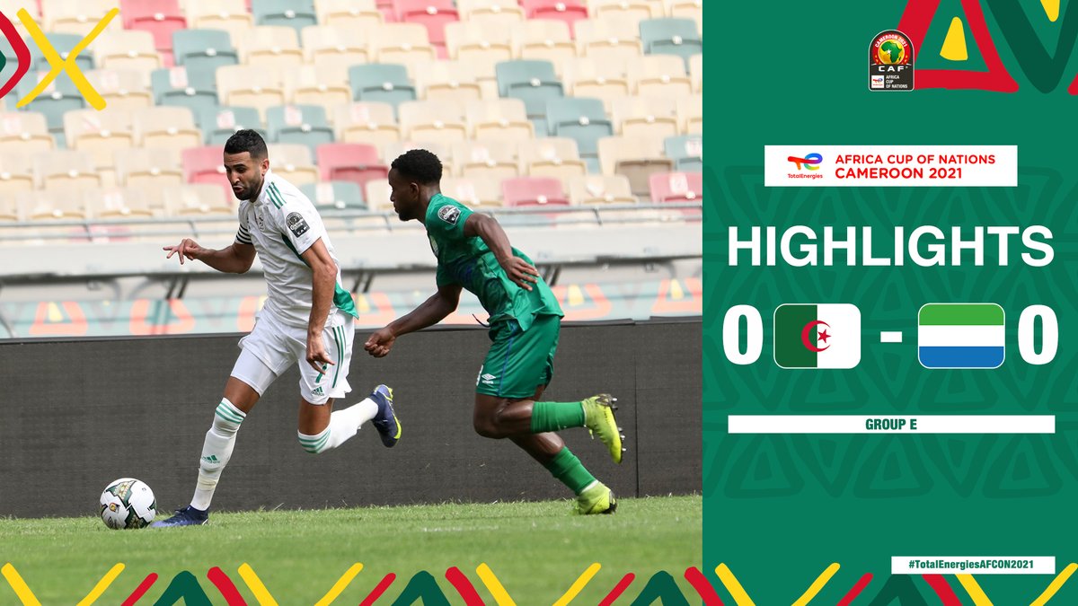 𝐇𝐈𝐆𝐇𝐋𝐈𝐆𝐇𝐓𝐒: 🇩🇿 0-0 🇸🇱A goalless yet entertaining clash marked by a sublime keeper’s performance.  🧤 #TotalEnergiesAFCON2021 | #AFCON2021 | #ALGSLE | @Football2gether