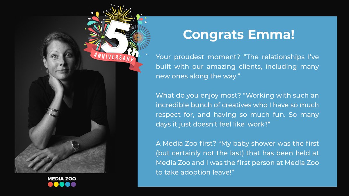 Five years at the Zoo! Congrats to Emma Clinch-McLean, one of our brilliant Programme Managers on the learning team, on her five year anniversary here at Media Zoo. We are so incredibly lucky to have you on the team! Check out some of her highlights: