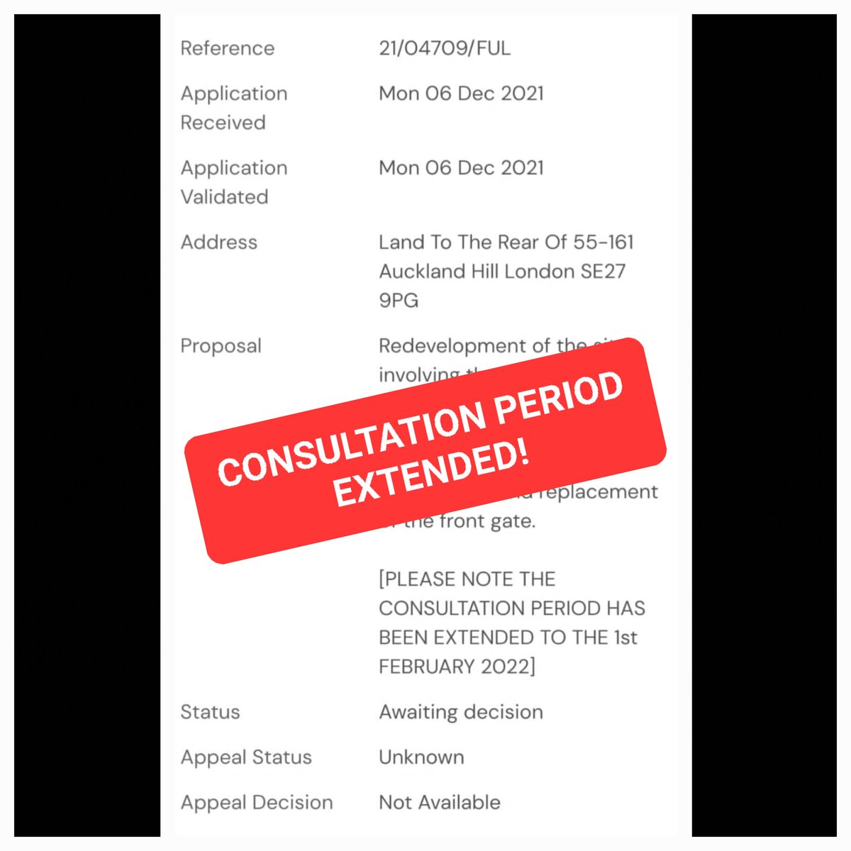 Fantastic news! Lambeth Council has extended the official consultation period for the proposed private development on Auckland Hill's green corridor until 1 February 2022. Time to pull together some cracking objections! bit.ly/33gFrtG #protectaucklandhill