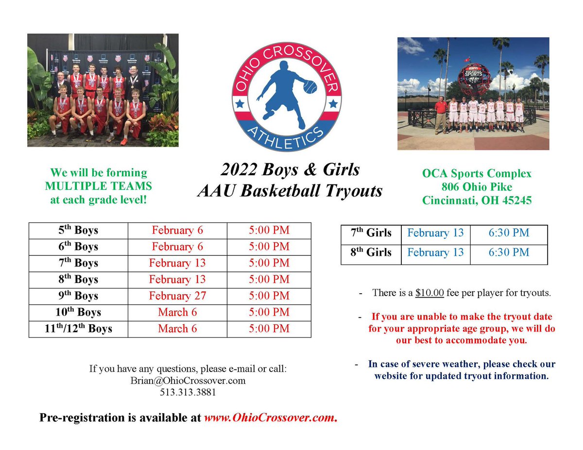 OhioCrossover's tweet photo. Our Spring AAU Tryouts are coming soon! Come join one of the longest running, most respected, &amp; successful AAU programs in Southwest Ohio! Visit our website, https://t.co/NTSAeDFWDt, to pre-register or for more information. GO OCA! https://t.co/3S8rYmN7RI
