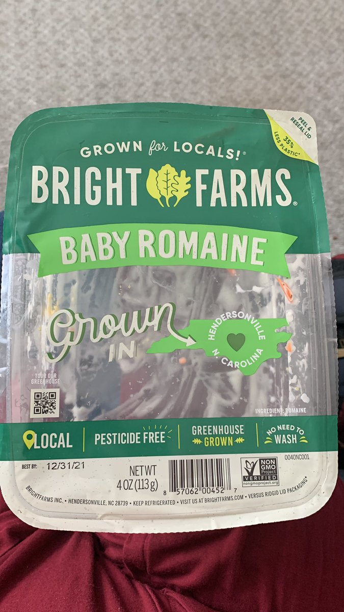 Swieringo's tweet image. Supporting Western NC greenhouse @brightfarms. Available in @FoodLion here in NC at least. Hope it’s available in Richmond when I get home! Container is empty as the salad I made was so yummy.