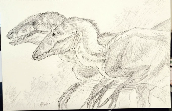 Bonded pair of Carcharodontosaurs. Y'all, drawing dinos is fun. 