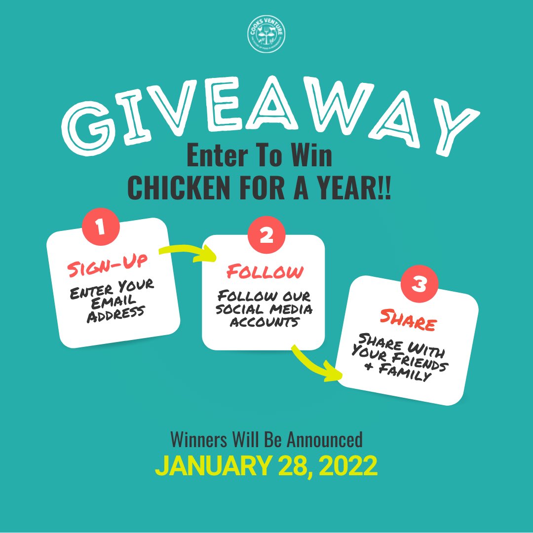 cooksventure's tweet photo. Feeling lucky? Enter to win Cooks Venture’s Chicken For A Year contest! Check out the link & enter today!
https://t.co/r3EMs2716I
#giveaway #Contest #cooksventure https://t.co/ss5ek5k24w