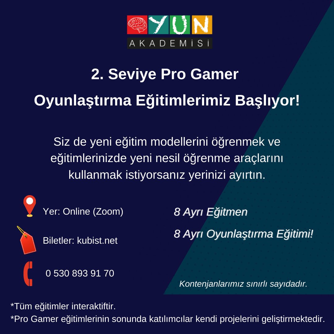 Şirketlerde çalışan eğitmenlere, öğretmenlere ve oyunlaştırmaya gönül verenlere yönelik başlatmış olduğumuz “Oyunlaştırma Eğitimleri”ne 2.Seviye Pro Gamer eğitimleriyle 25 Ocak’ta kaldığımız yerden devam ediyoruz! ✨