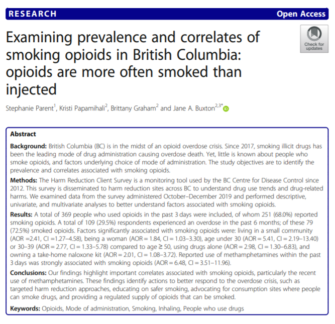 New Paper! Investigating Opioid Preference to Inform Safer Supply Services: A Cross Sectional Study. To read more: ow.ly/gZWr50Hs5fE