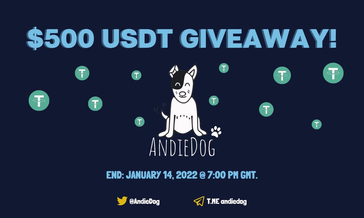 AndieDog's tweet image. 🔊 YOU asked, WE listened! 🔊

New #Giveaway 🤑
500 $USDT for 3 random people
🥇$350
🥈$100
🥉$50

To enter: 
1. Follow @AndieDog &amp;amp; like
2. Retweet this post
3. Retweet Pinned Tweet
4. Tag 3 friends, and include hashtags #AndieDog  
#altcoin #Crypto  

⏰ Ends at 7pm (UTC) 14 Jan