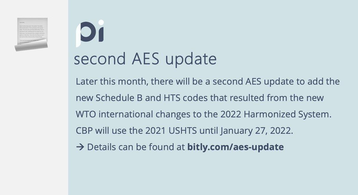 PinaryInc's tweet photo. There will be a second AES update to add the new Schedule B and HTS codes. More info can be found at https://t.co/mgH0UwhleI
-
#sapcommunity #sap #hts #aes #globaltrade #foreigntrade #compliance #tariffs #2022newyear #updates #pinary #sapgts #gts #tuesdaytips #TrendingTuesday https://t.co/BmvjE7UuVB