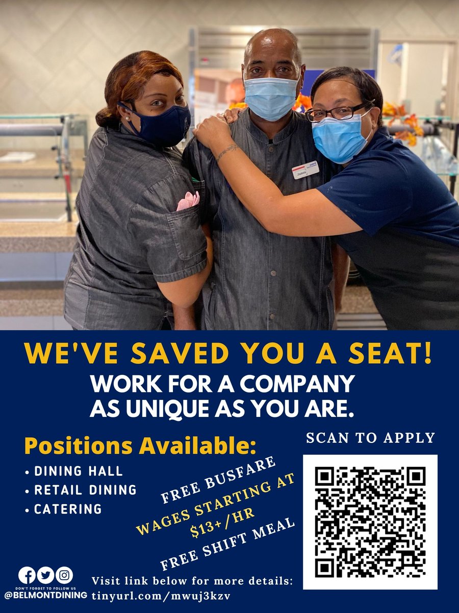 BelmontDining's tweet photo. Be a part of a team with many talents! Apply today at https://t.co/65iyt1LOfL. Or click the link on our Instagram Bio for more details. https://t.co/2TmlWk3RAx