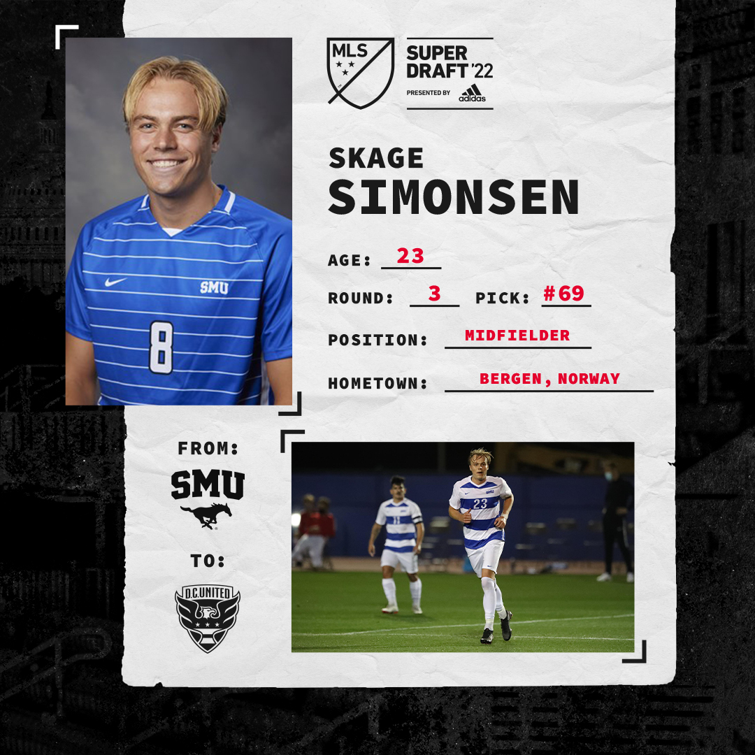 D.C. United Select Midfielder Skage Simonsen with the 69th Pick in the 2022 MLS #SuperDraft 

➡️ bit.ly/3thRMZn