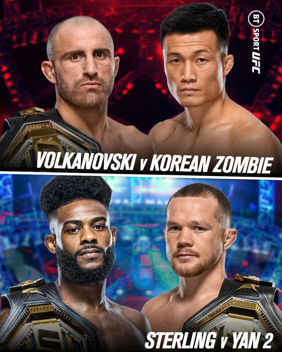 ufcontnt's tweet image. 🏆 Volkanovski 🆚 The Korean Zombie
🏆 Sterling 🆚 Yan 2

Per @arielhelwani, The Zombie steps in for Max Holloway with the two title fights moving to #UFC273 on April 9 👀